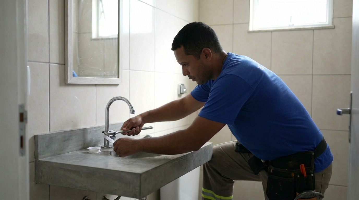 Encanador instalando torneira em Divinópolis‑MG