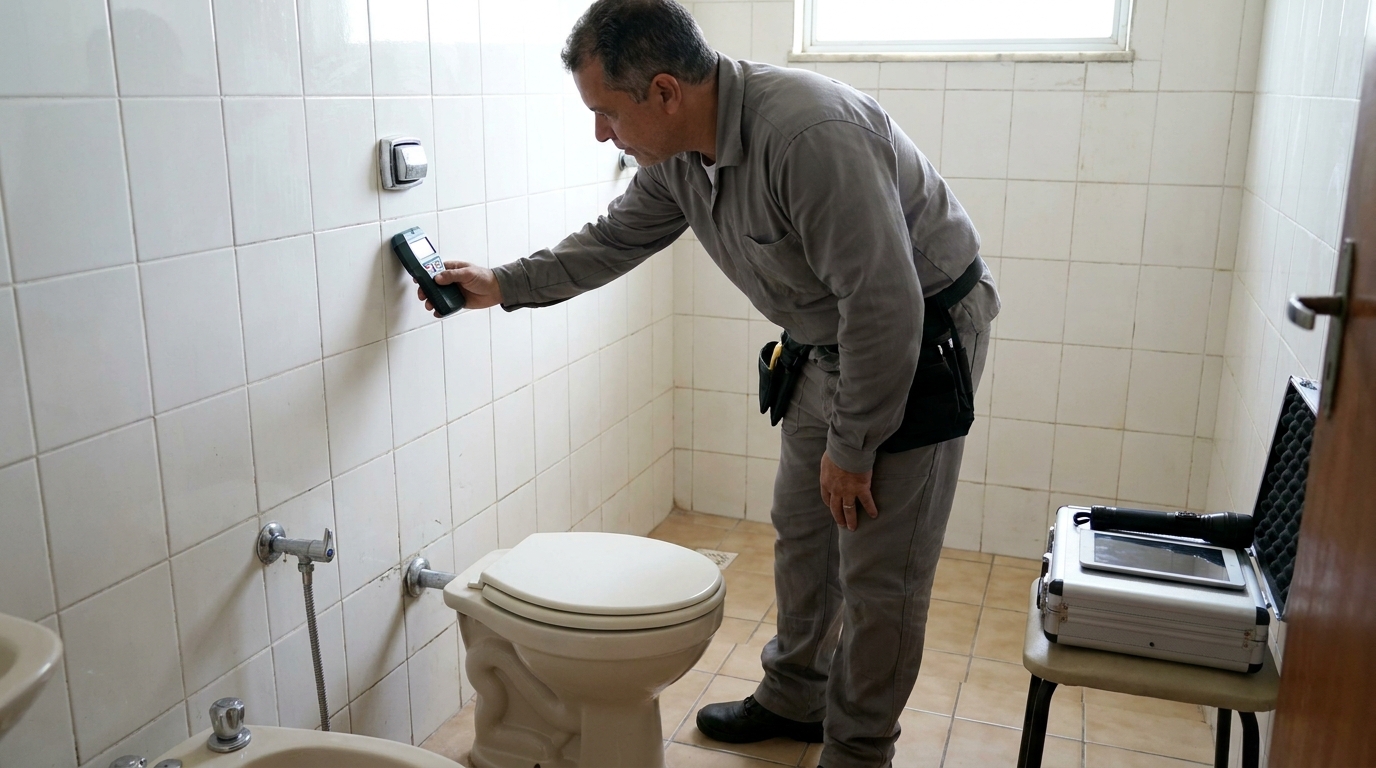 Técnico de caça vazamento analisando tubulação em Divinópolis‑MG